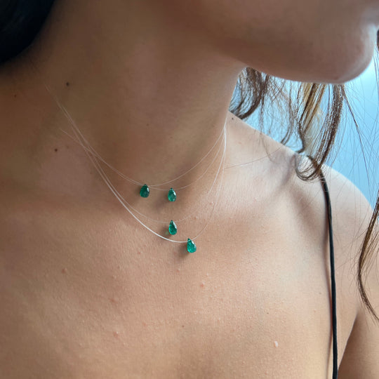 Floating Emerald Briolette Necklace